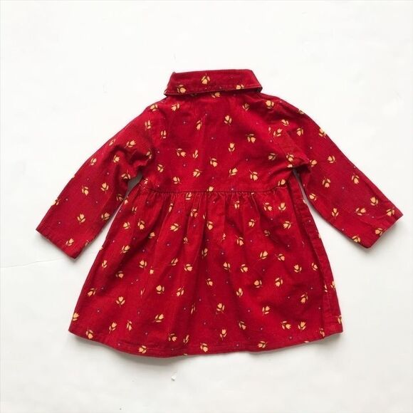 Vintage Red corduroy tulip print collar dress 24m - Picture 5 of 5